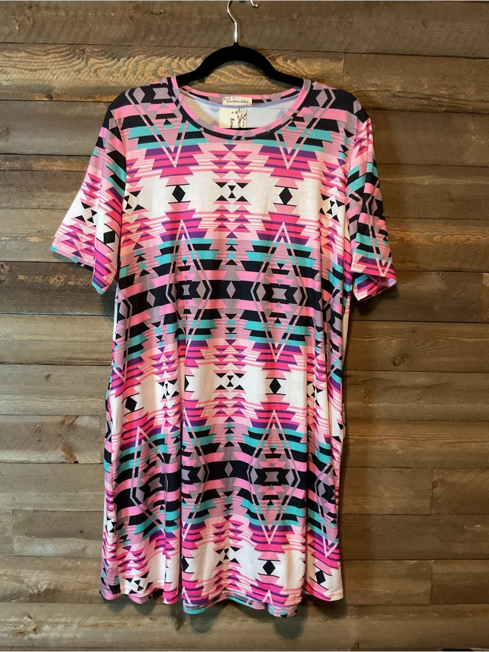 Southern Stitch Pink Multi Colored Aztec Print Shirt Dress Women’s Size XL NWT